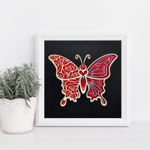 3D Layered Red Butterfly Mandala Home Décor - Picture 1 of 2